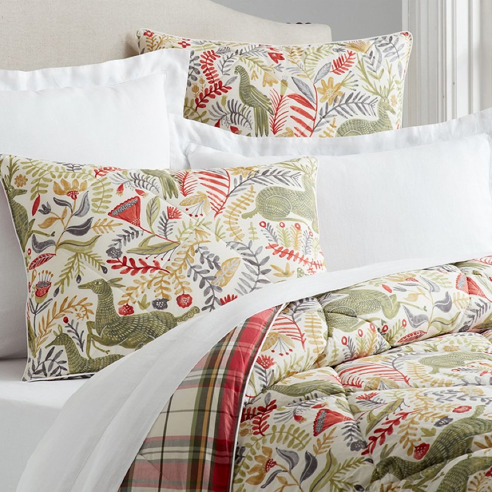 POTTERY BARN Reversible LLEW Deer & Plaid Comforter FULL/QUEEN SIZE - Like New!